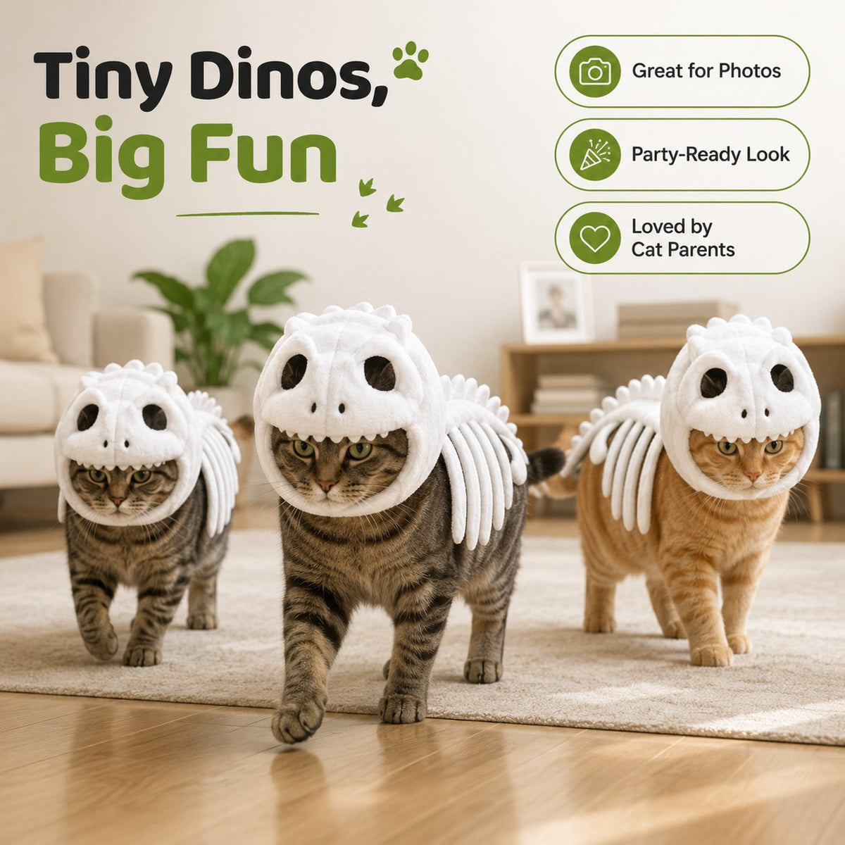 Glow-in-the-Dark Dinosaur Skeleton Cat Costume — Let Your Kitty Roar at Night