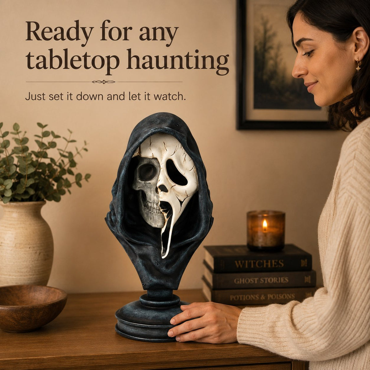 Ghost Face Skeleton Bust Statue