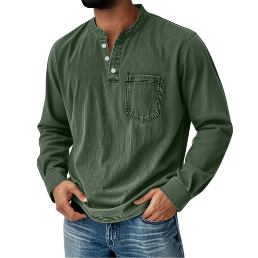 Men’s Vintage Henley Long‑Sleeve Shirt