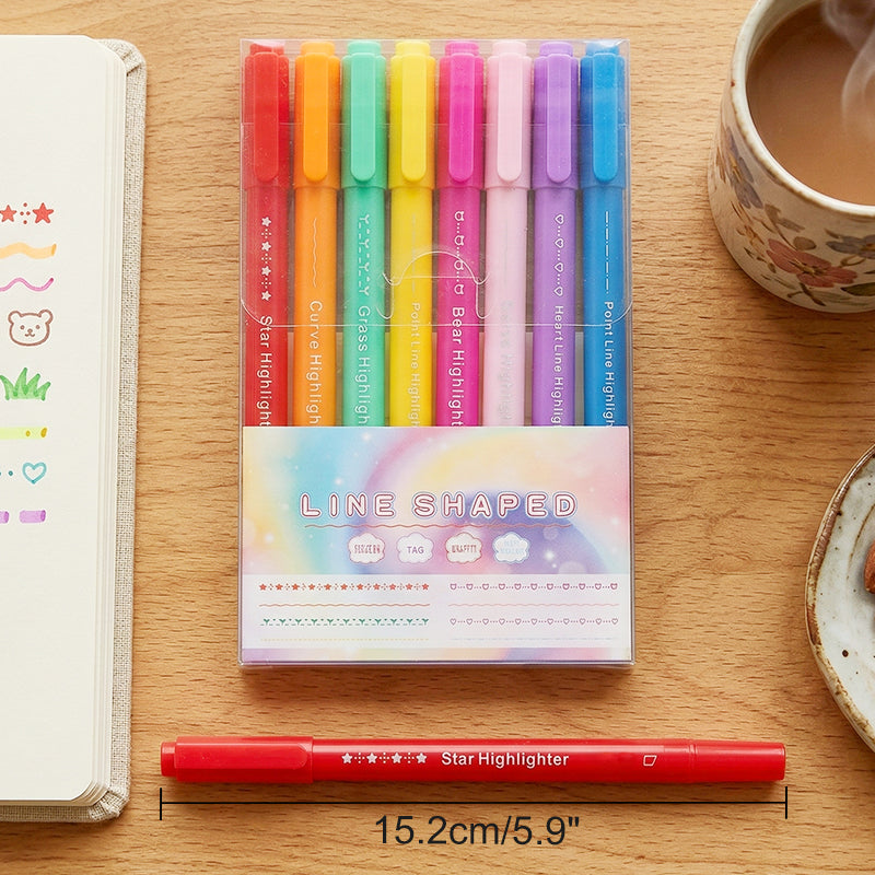 8PCS Dual Tip Curve Highlighter Set