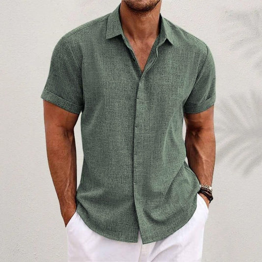 Men’s Linen Blend Short Sleeve Button-Down Shirt