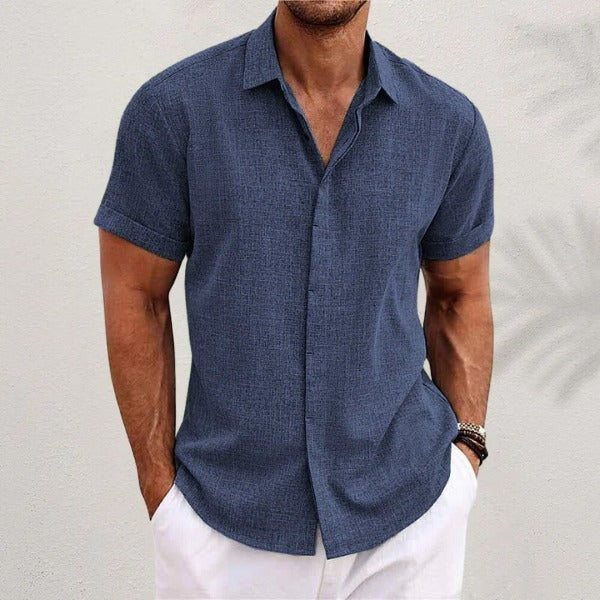 Men’s Linen Blend Short Sleeve Button-Down Shirt