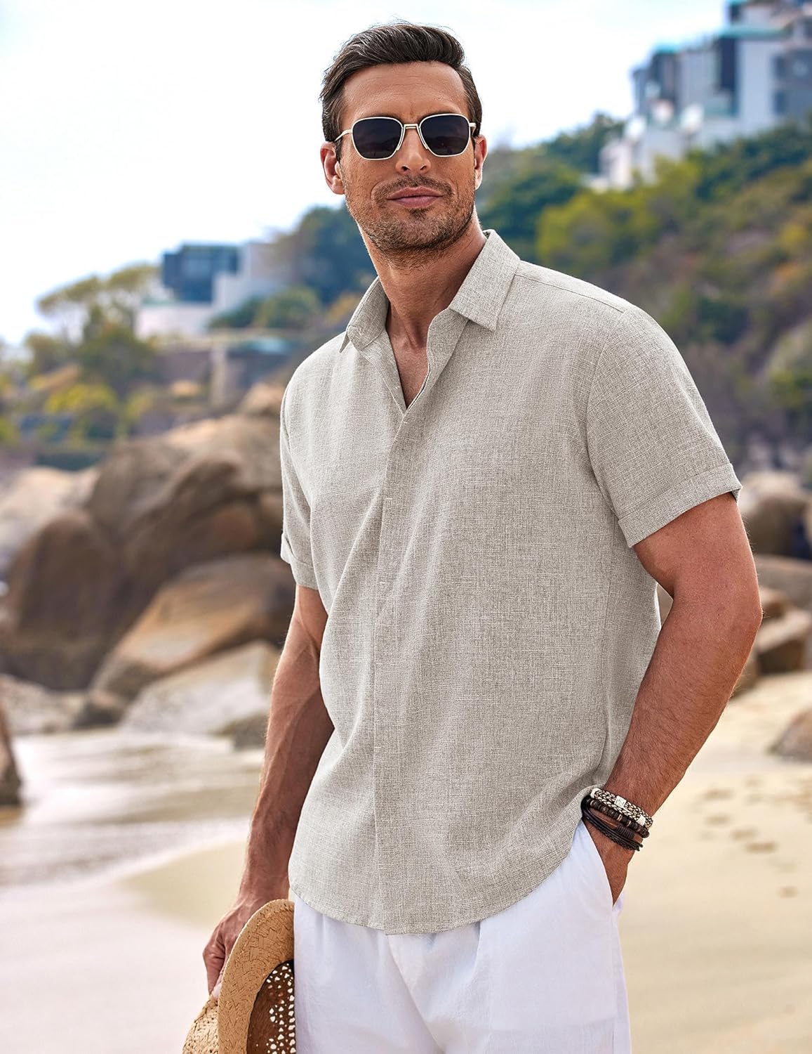 Men’s Linen Blend Short Sleeve Button-Down Shirt