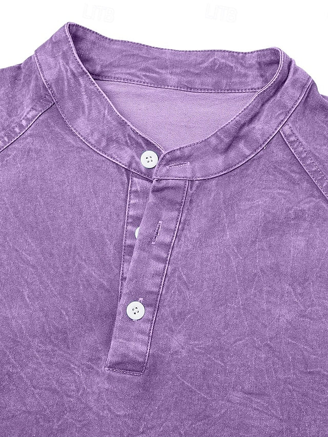 Men's Cotton Acid Wash Long Sleeve Henley Shirt