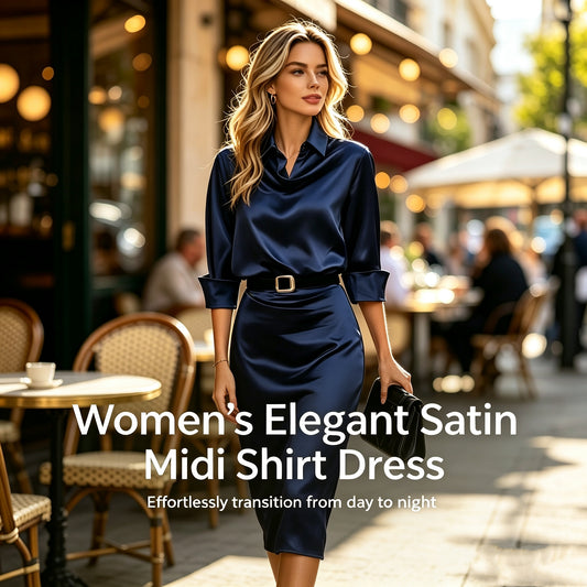 Women’s Elegant Satin Midi Shirt Dress