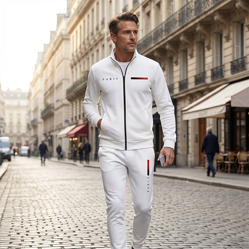 Men's Casual Printed Zip Jacket & Pants Set