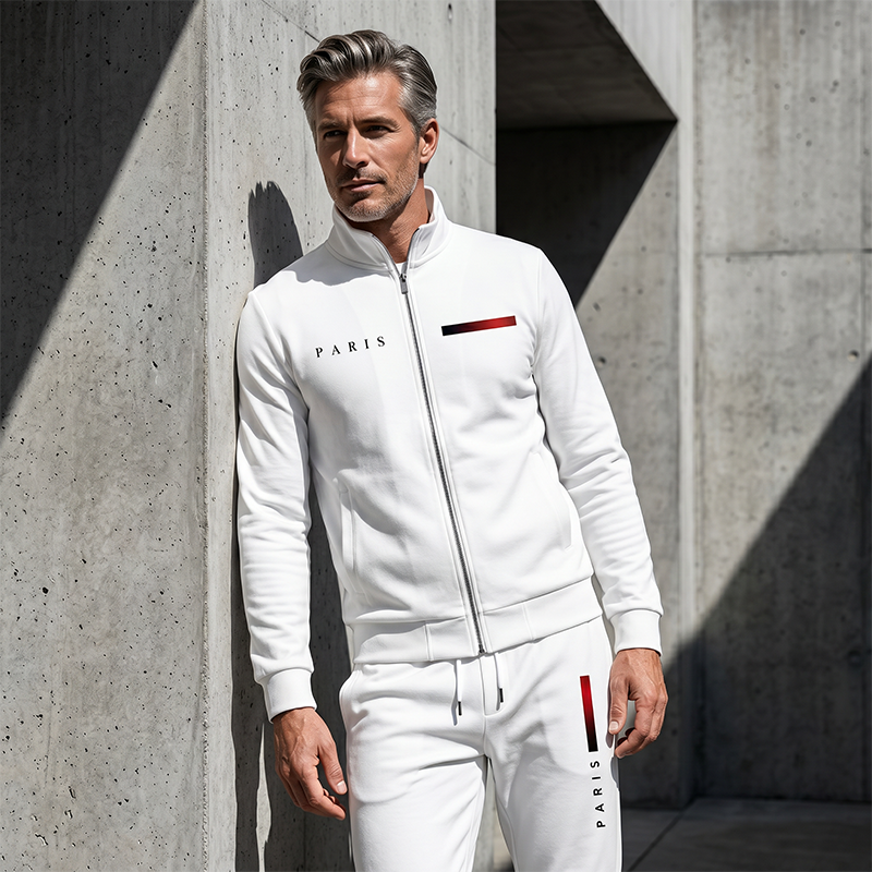 Men's Casual Printed Zip Jacket & Pants Set