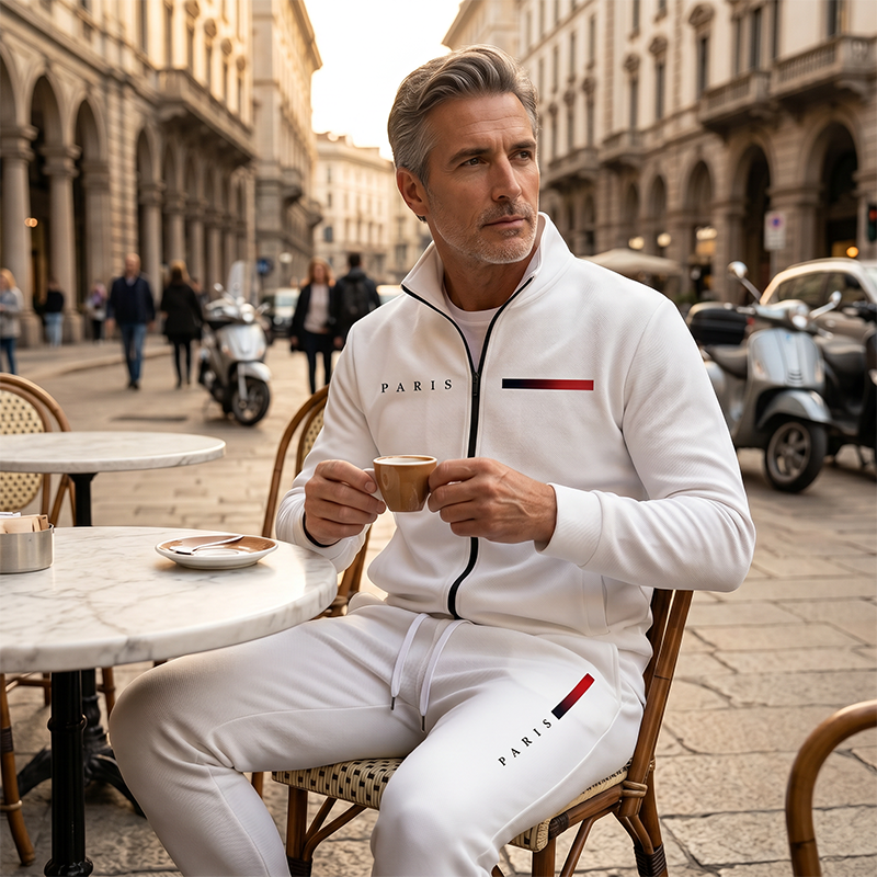 Men's Casual Printed Zip Jacket & Pants Set
