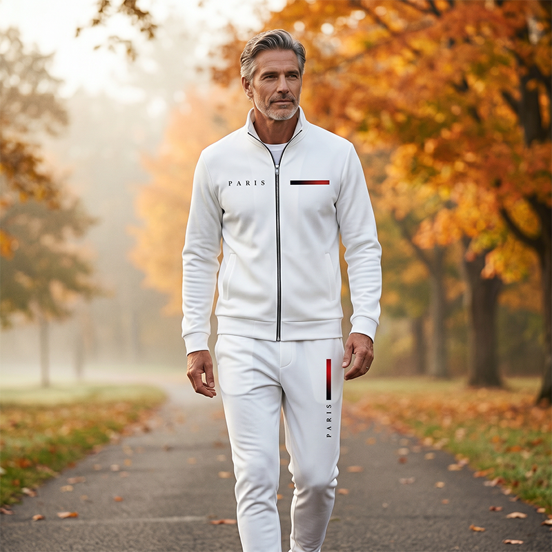 Men's Casual Printed Zip Jacket & Pants Set