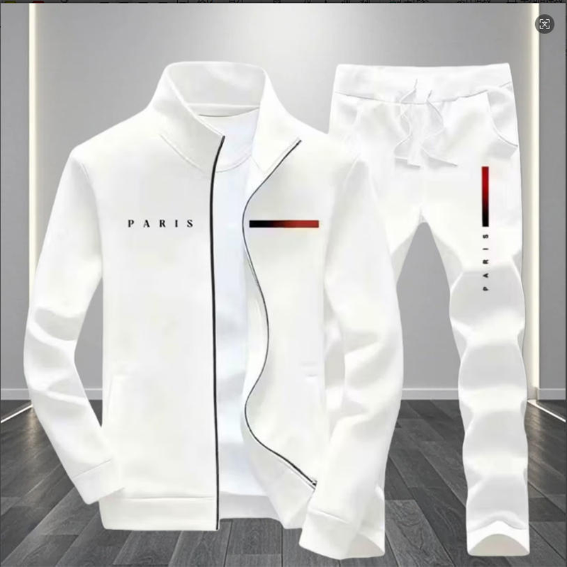 Men's Casual Printed Zip Jacket & Pants Set
