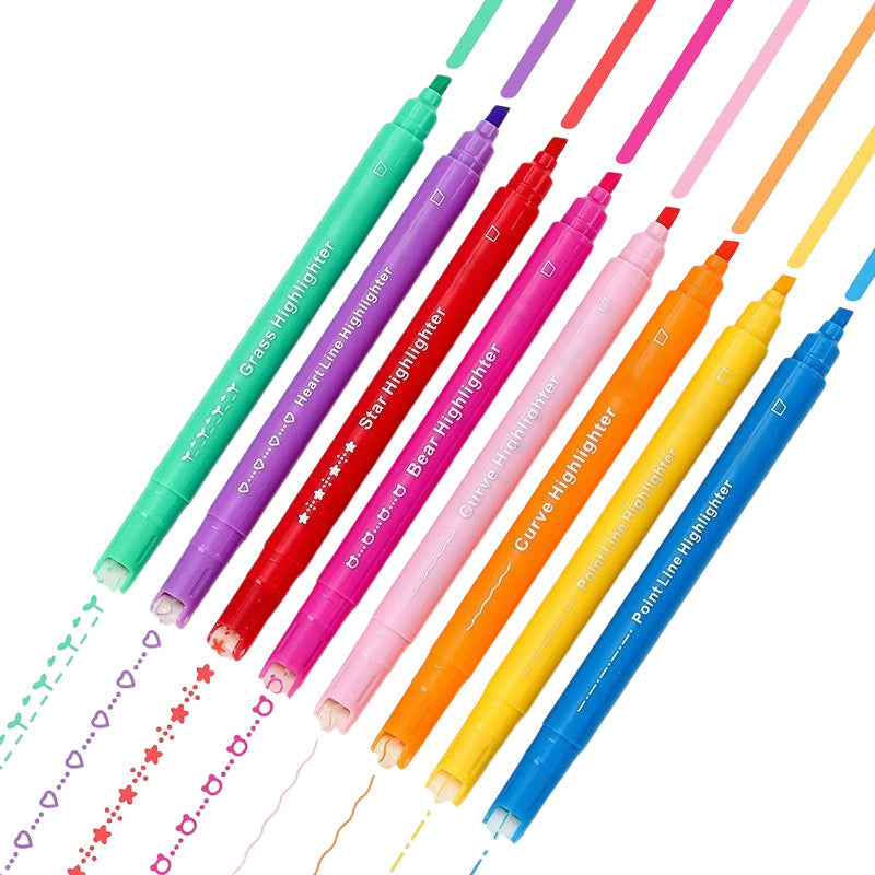 8PCS Dual Tip Curve Highlighter Set